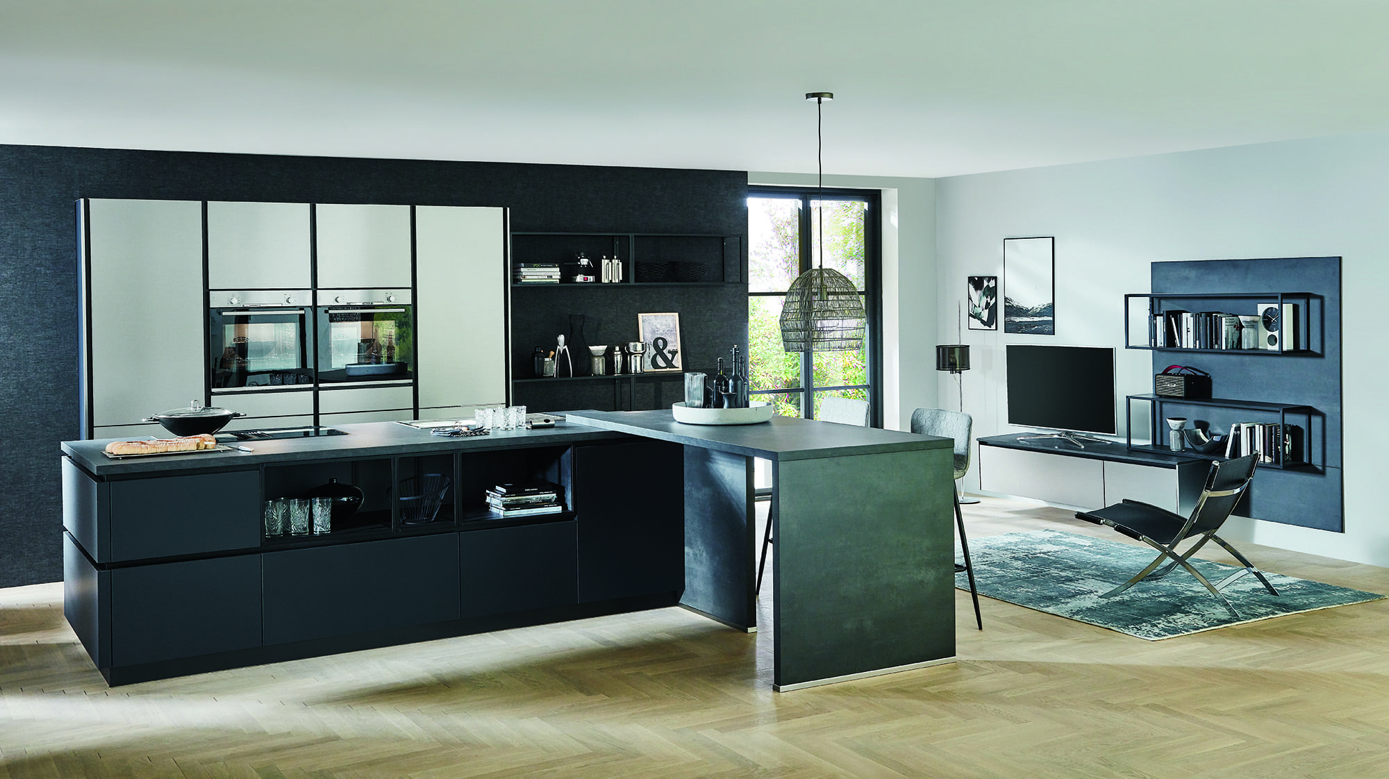 Nobilia Black Matt Metallic Handleless Kitchen With Island 2021 | Lead Wolf, Peterborough