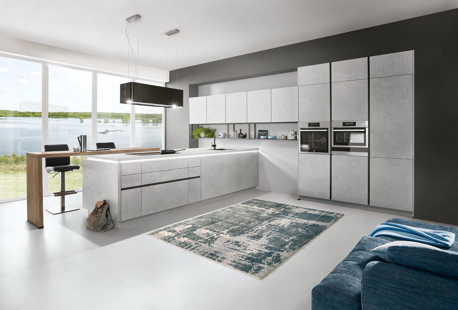 Nobilia Grey Stone Handleless Open Plan Kitchen 2021 3 | Lead Wolf, Peterborough