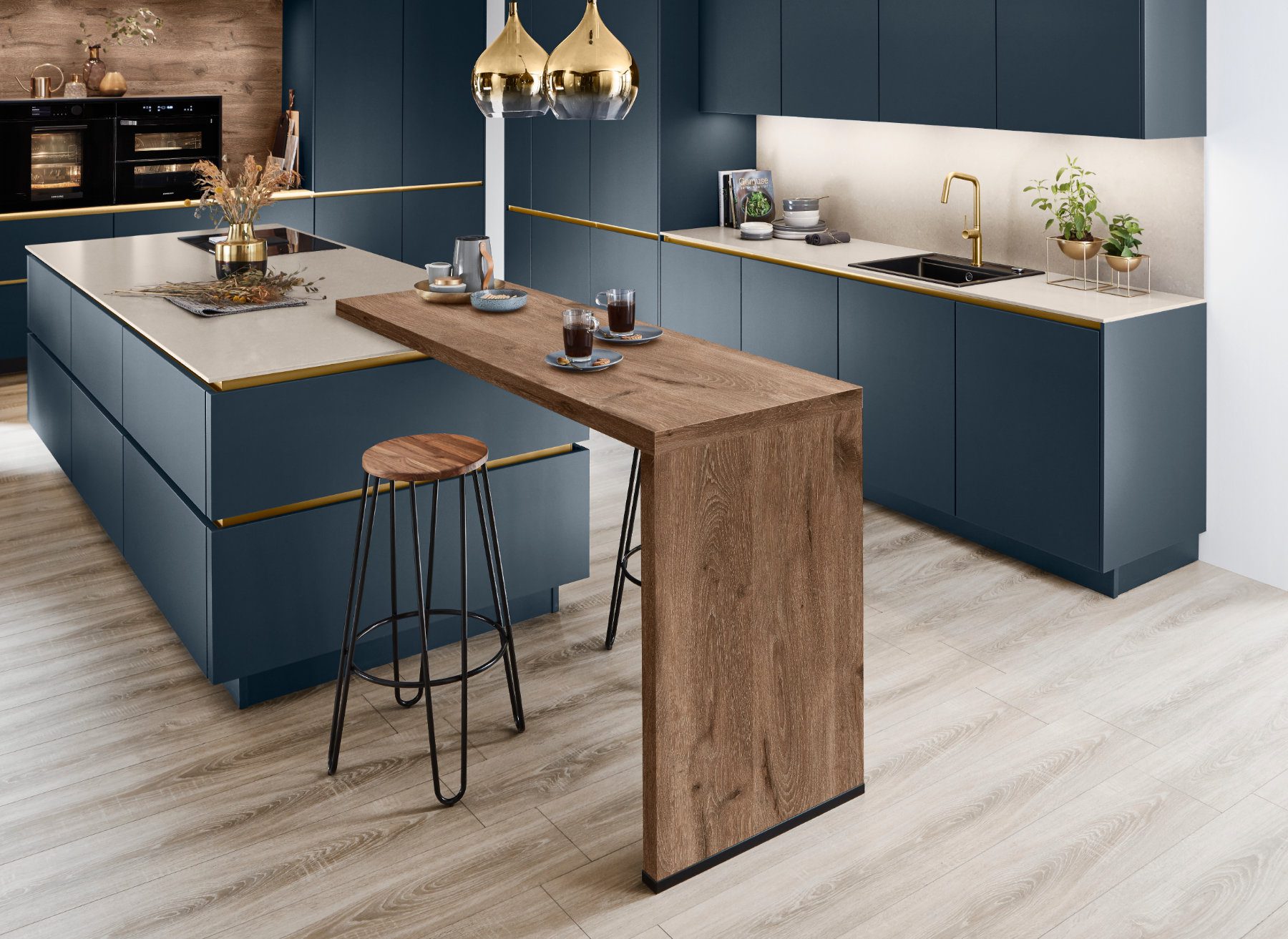 Nobilia Teal Matt Handleless Kitchen With Island 2 | Lead Wolf, Peterborough